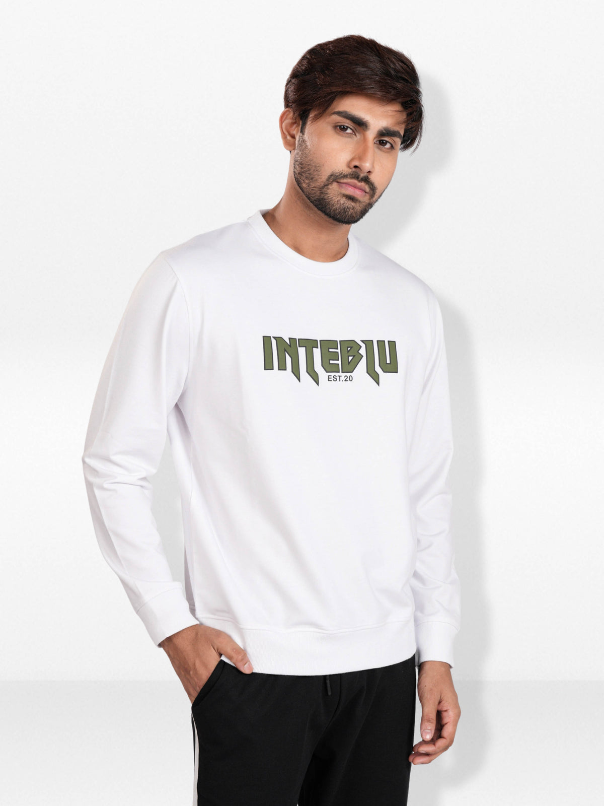 Men’s inteblu Graphic Crew Neck Sweatshirt –Long Sleeve | Casual Everyday Comfort Wear