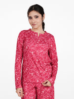 Women's Henley Long Sleeve Printed Top – Soft & Stretchy Rib Knit Casual T-Shirt