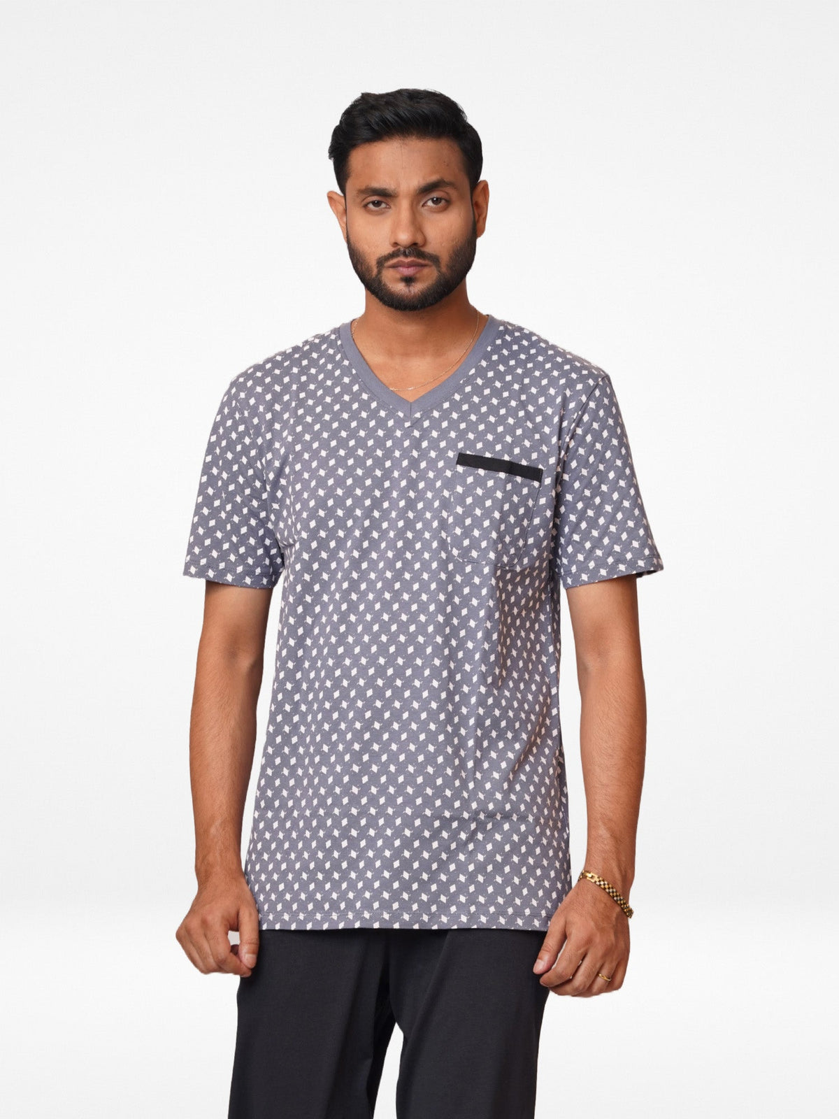Men's AOP T-Shirt & Trouser Lounge Set Gey