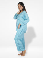 Women Blue Floral Printed Night Suit Set | Shirt and pajama, Nightwear set