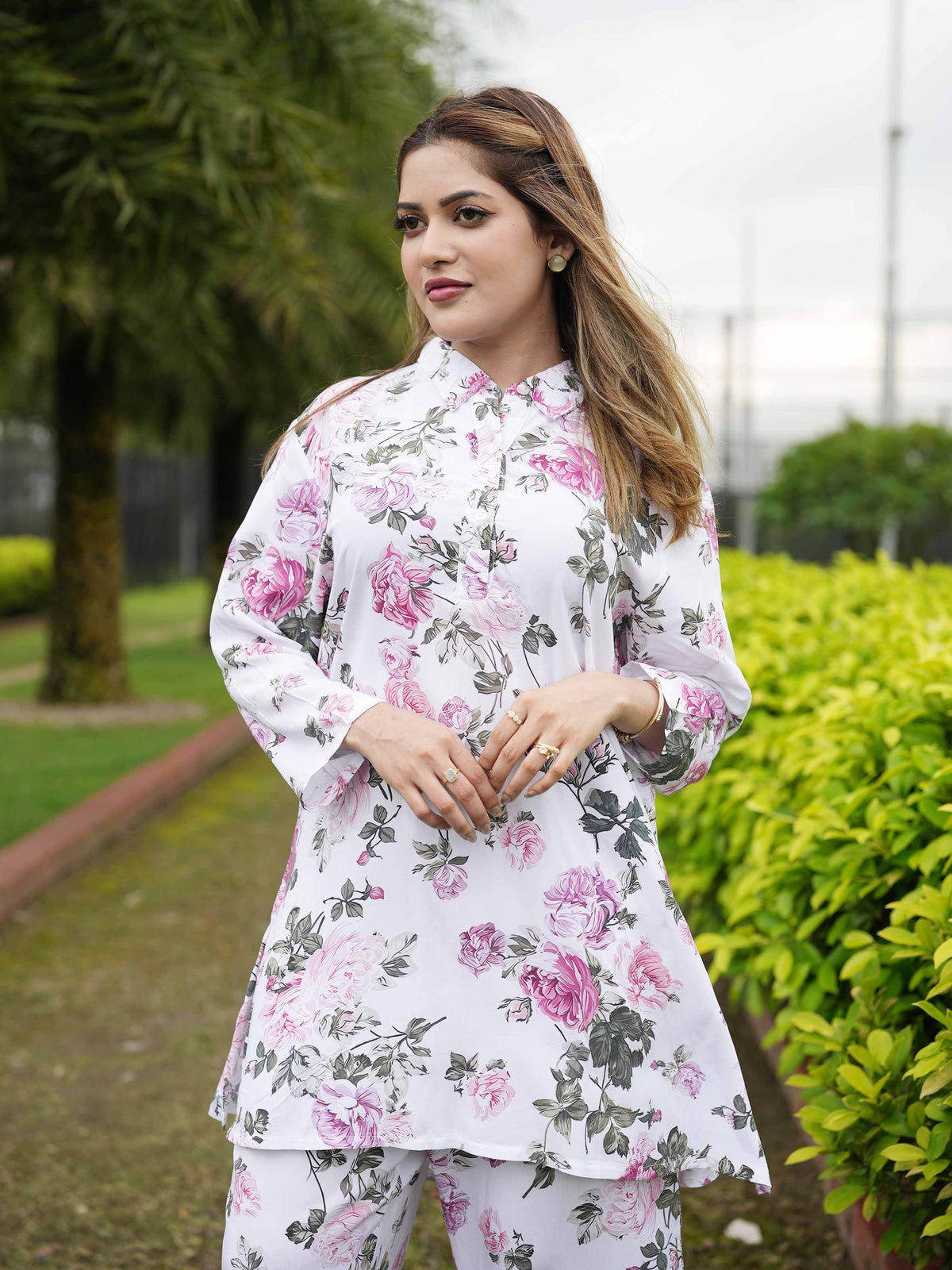 Women’s Floral Printed Co-Ord Set – Trendy 2 Piece Matching Top & Bottom Outfit
