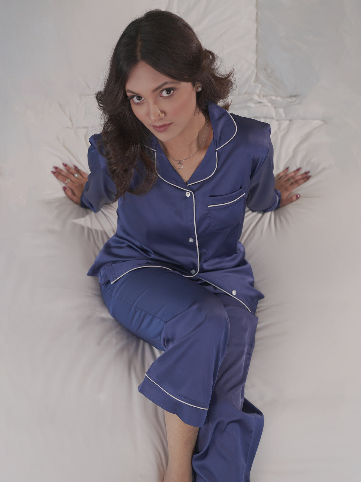 Women's Satin Notch collar & Full Sleeve Sleepwear set |Satin Fabric