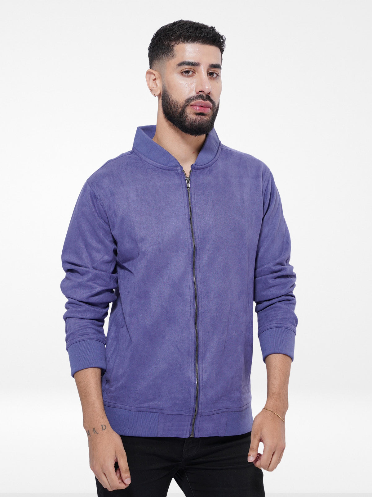 Men Casual Suede Bomber Jacket-inteblu