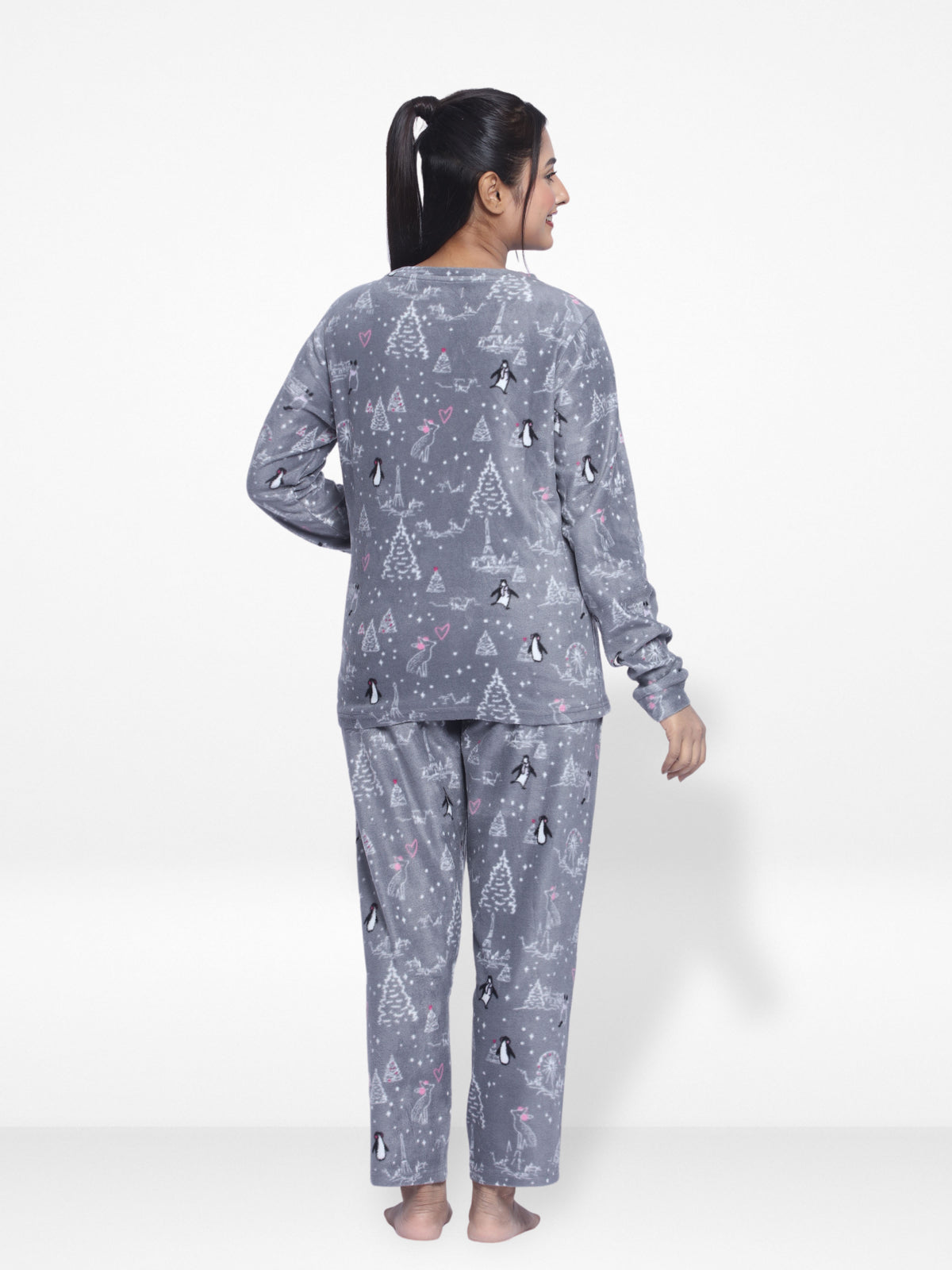 Women's Micro Polar Fleece Graphic Print Sleepwear Long Sleeve Pyjama Set