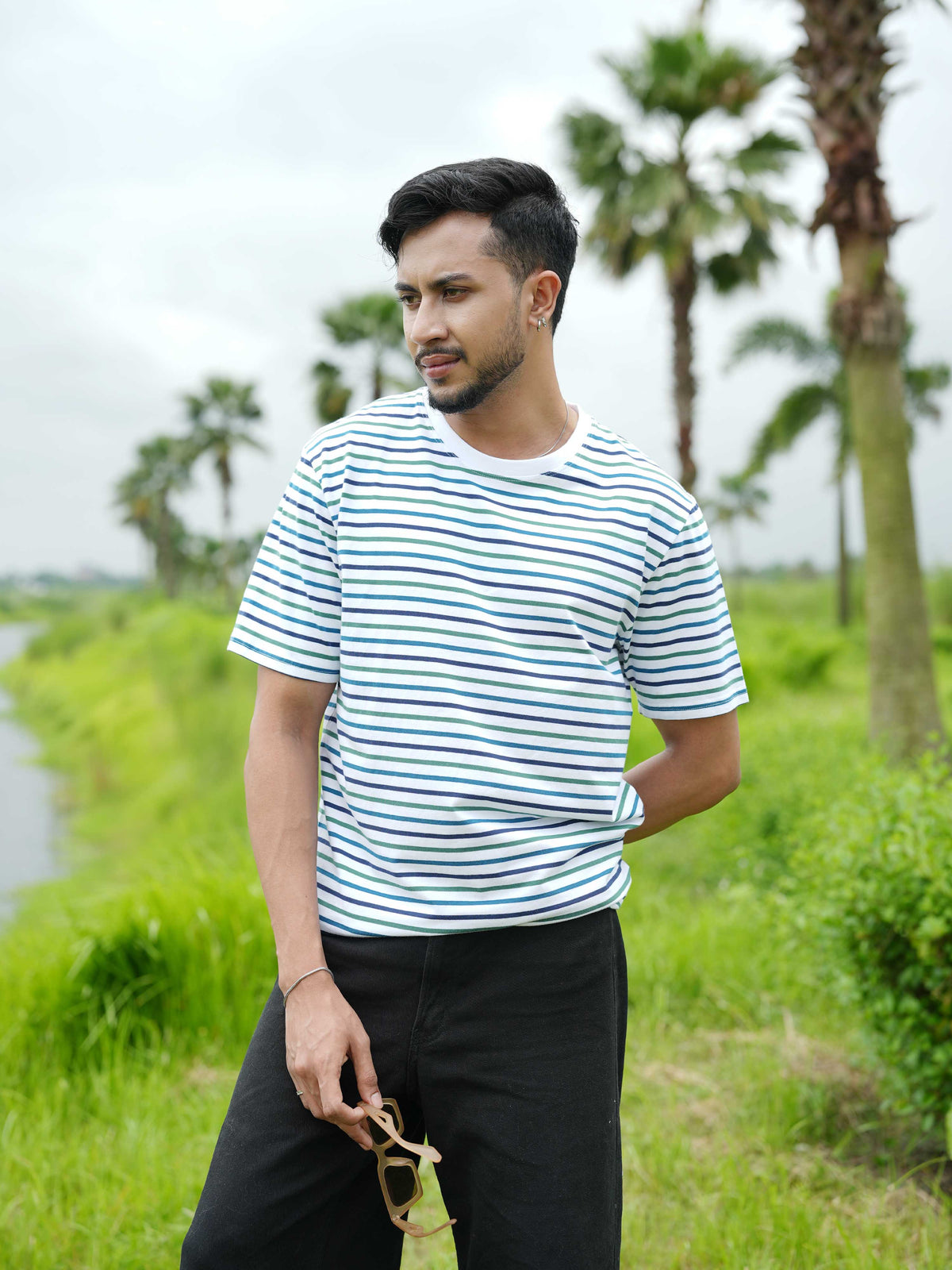 Men’s Striped Round Neck T-Shirt – Regular Fit Short Sleeve Tee | Soft Stretch Casual Wear