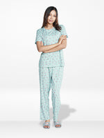 Women’s 2 PieceAll Over Printed Loungewear Set – Short Sleeve Top & Pants | Casual Lounge Outfit, Soft Pajama Set, Summer Sleepwear for Women