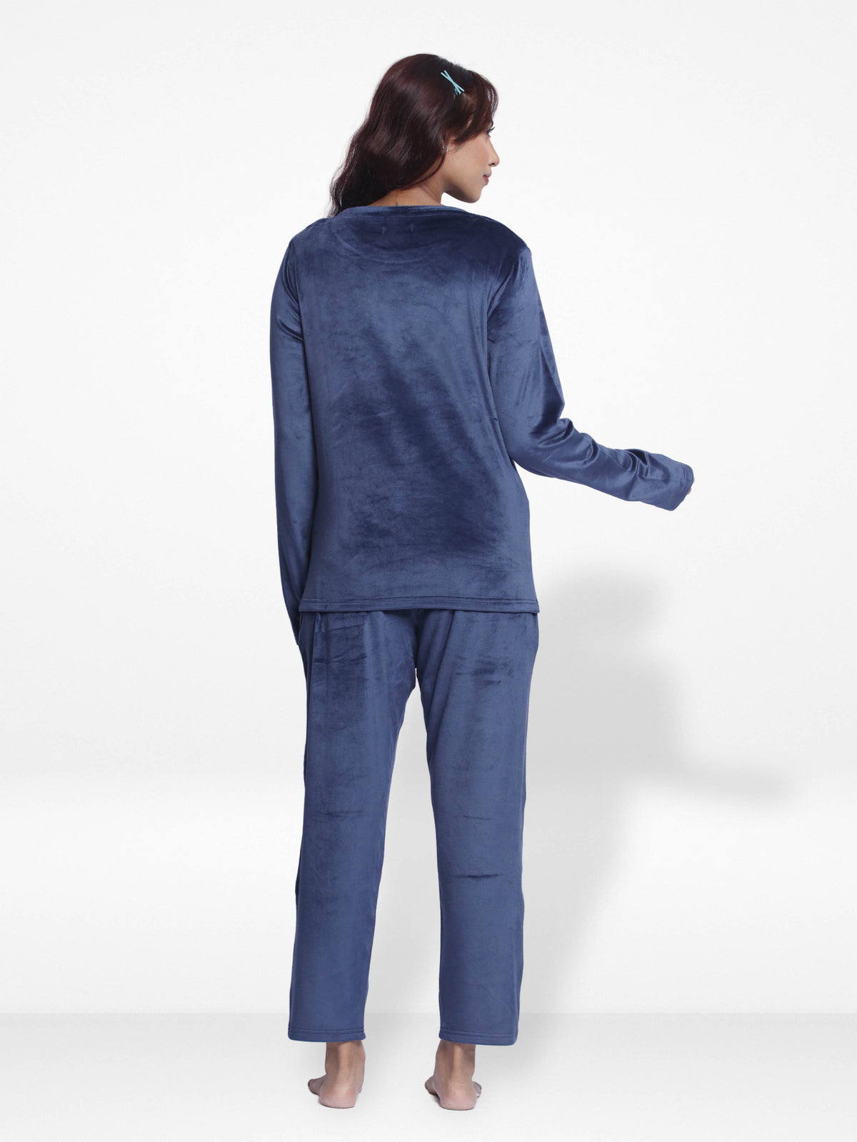 Women Velour Sleepwear Long Sleeve Pyjama Set