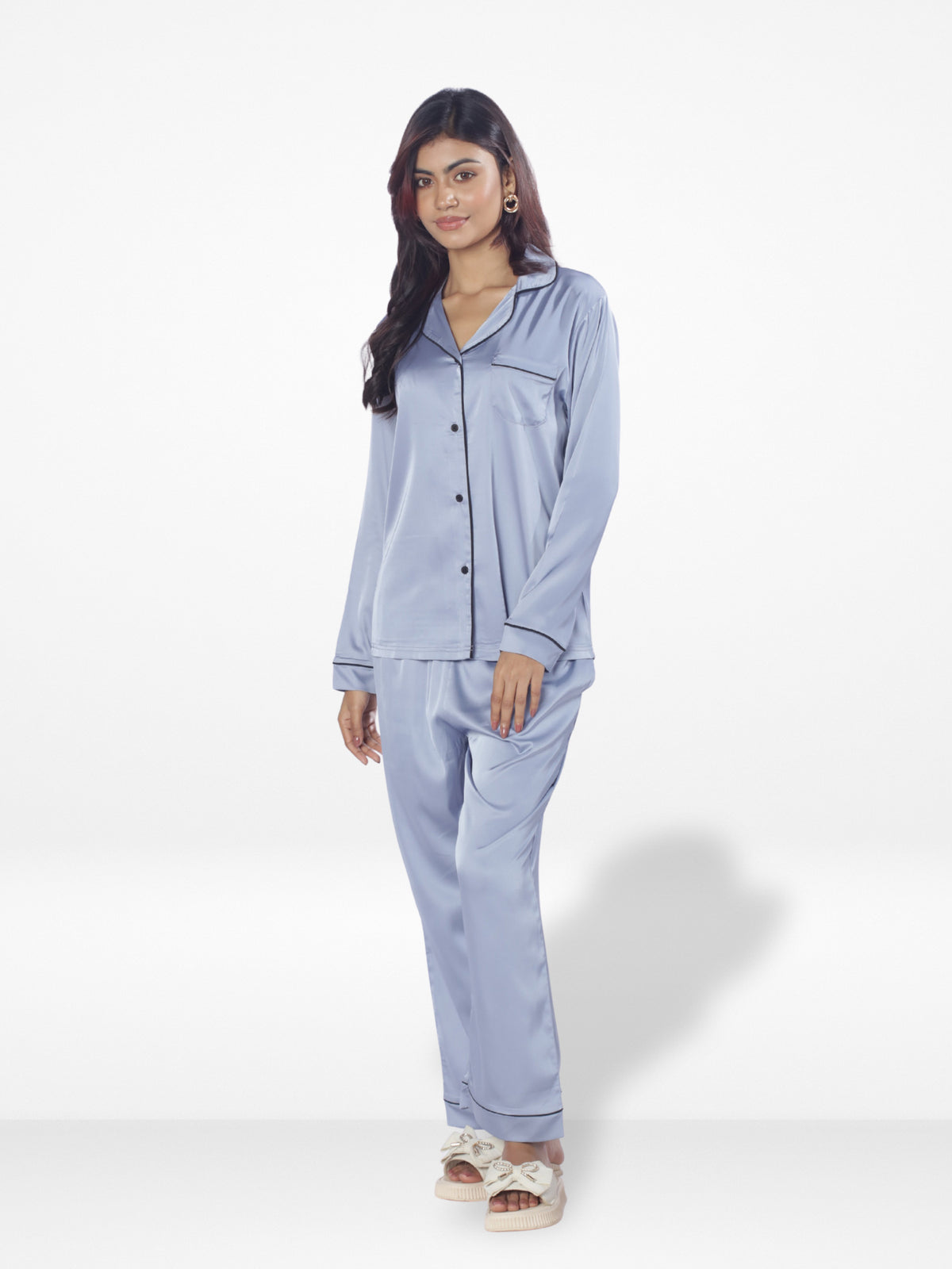 Women's Satin Notch collar & Full Sleeve Sleepwear set |Satin Fabric