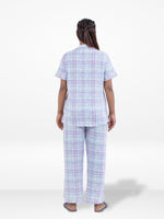 Women Pastel Plaid Printed Suit Shirt & Pyjama Set , Night wear Dress Women's Printed Night Suit Set Shirt & Pyjama | Soft Nightwear Dress, 2 Piece Sleepwear for Women,