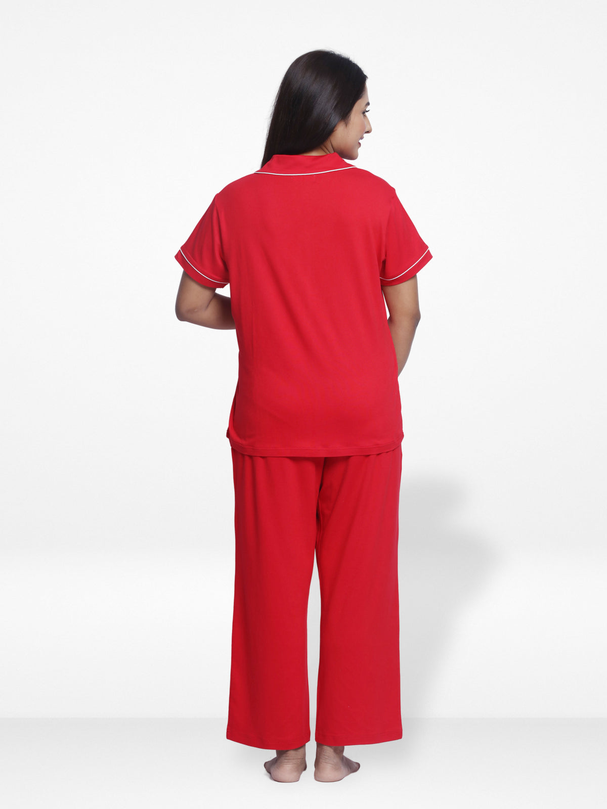 Women Solid Sleepwear Short Sleeve Pyjama Set