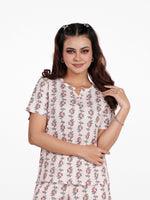 Women’s Henley Short Sleeve Pajama Top | Printed Sleepwear Shirt | Soft Stretch Yummy Rib Fabric | Casual Lounge Top for Women - Blushing Bride Rose