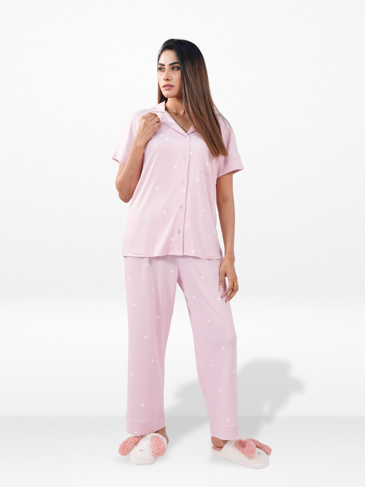 Women’s Printed Night Suit Set – Shirt & Pyjama | Soft Nightwear Dress, 2 Piece Sleepwear for Women, Comfortable Loungewear