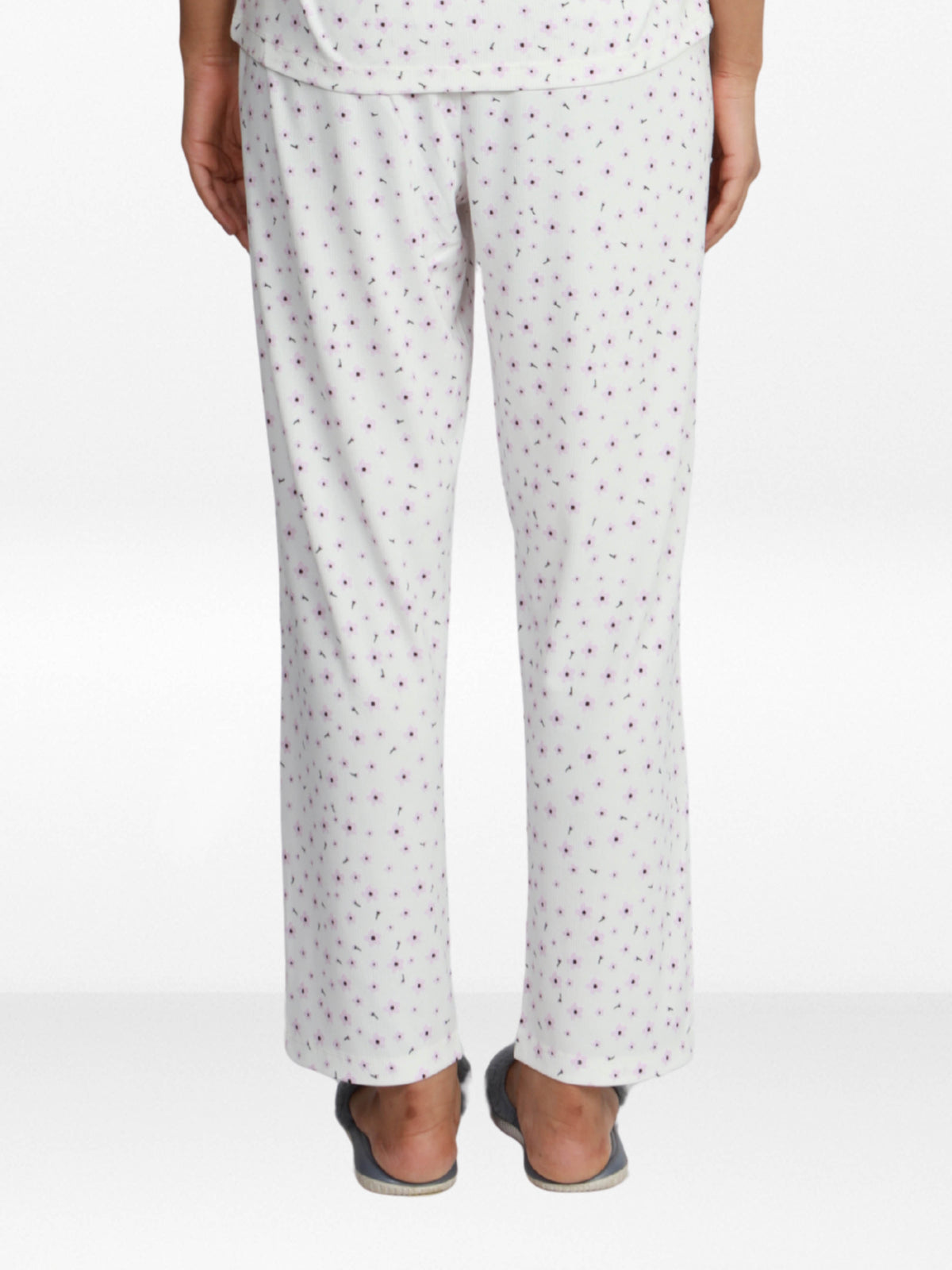 Women’s All Over Printed Lounge Pants | Soft Stretch Yummy Rib Fabric | Drawstring Waist Casual Sleepwear & Pajama Trousers - White