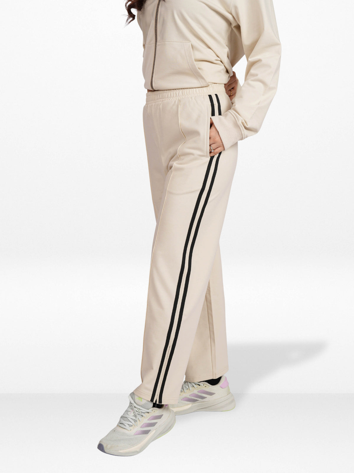 Women’s Flowy Pants – Elasticated Waist with Adjustable Drawcord | Contrast Side Stripe Athletic Trousers, Casual Comfortable Trousers