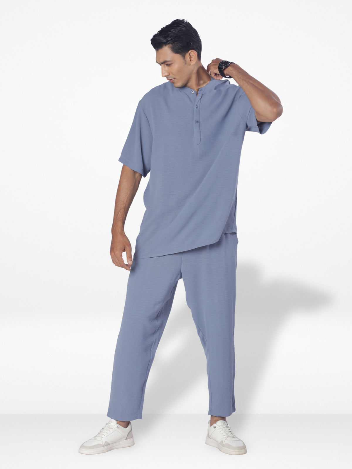 Men's Short Sleeve Shirt & Long Pant Set| Slate Blue