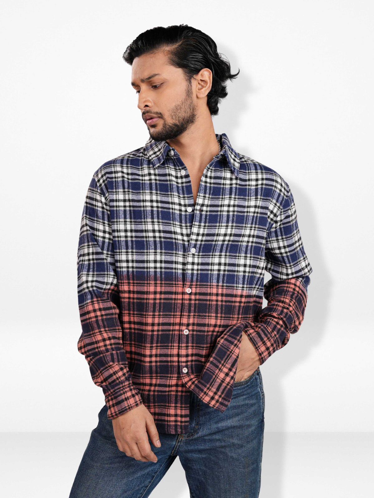 Men’s Regular-Fit Bleached Flannel Shirt – Full Sleeve Casual Check Shirt | Soft Cotton Plaid Shirt for Everyday Wear