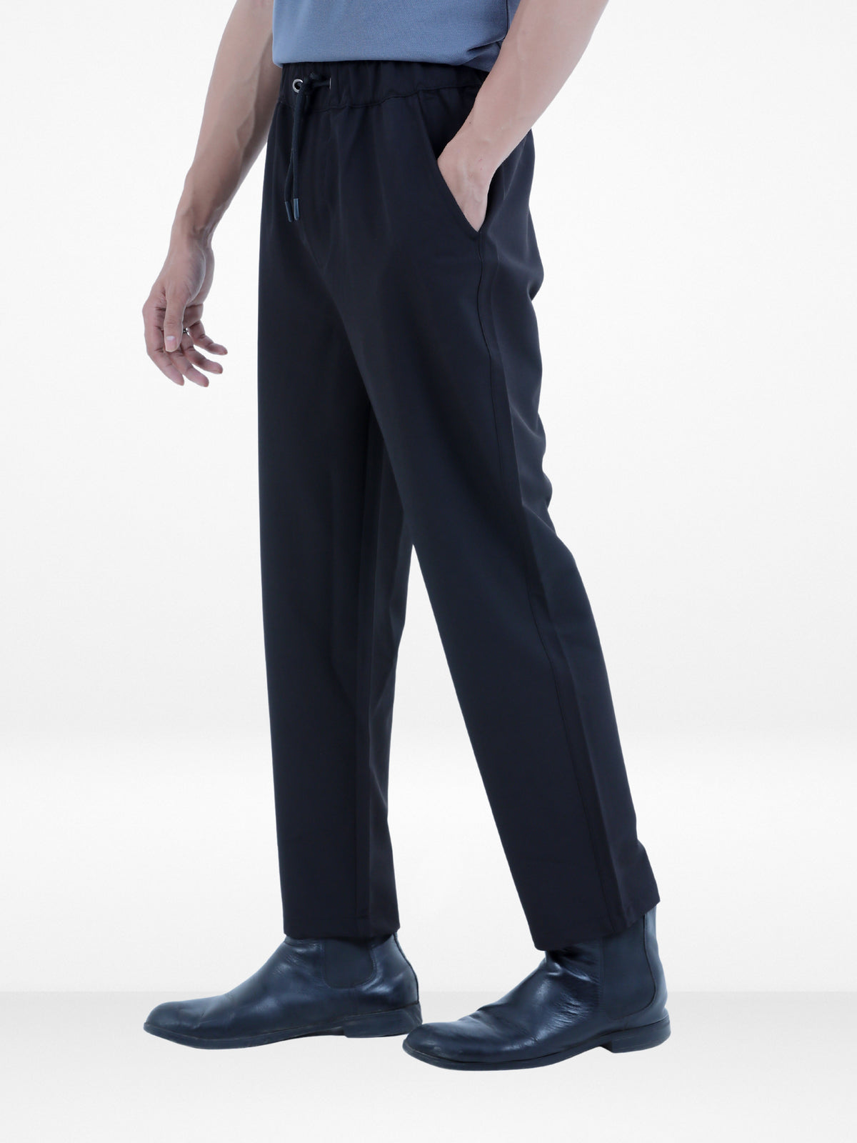 Men’s Relaxed Fit Trousers – Elastic Waist with Drawstring, Casual Pants with Fake Fly & Side Pockets ,Comfortable Everyday Wear