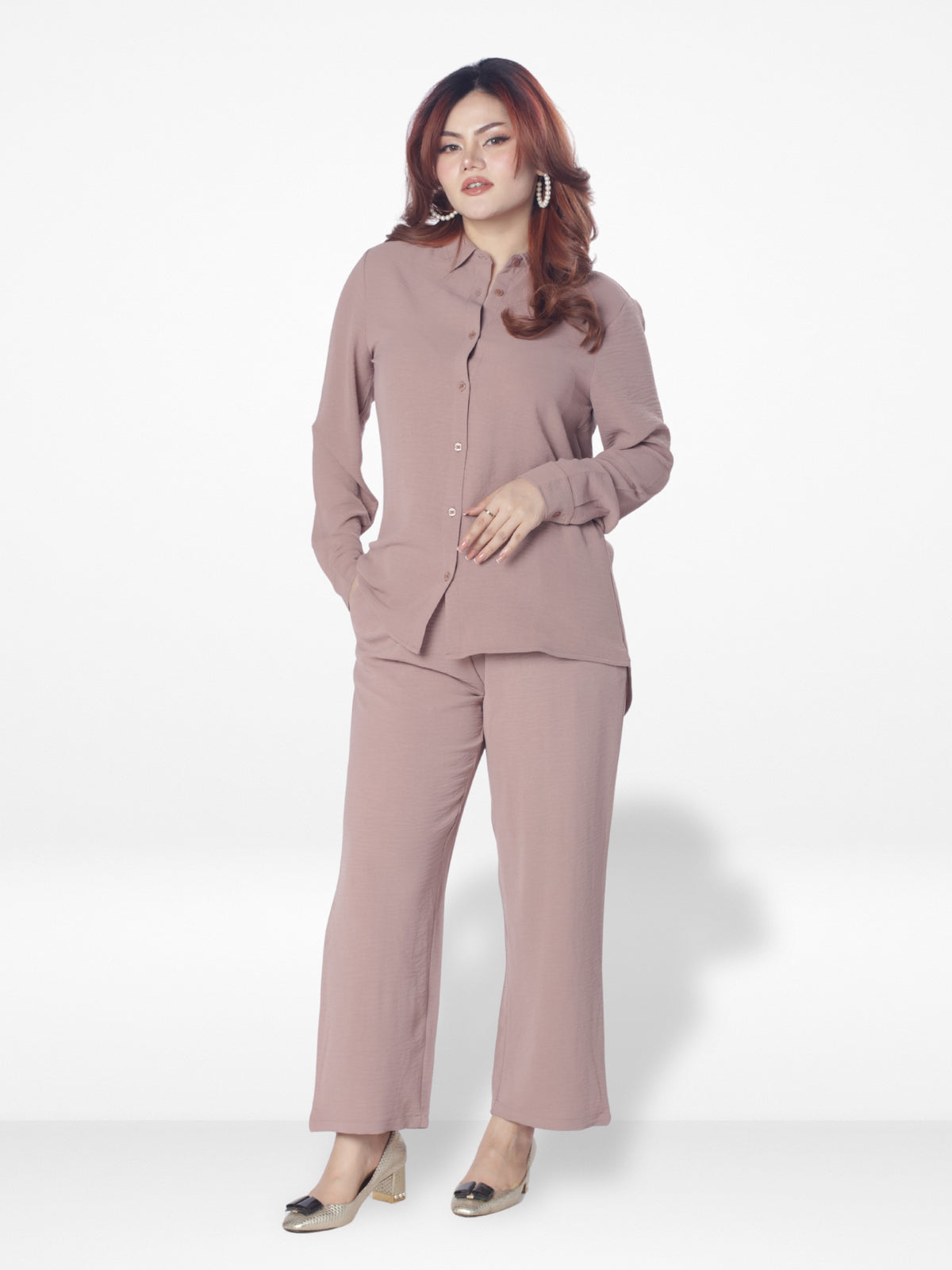Women Solid Color Co-Ord Set| Long Sleeve| Copper