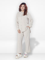 Women Solid Color Co-Ord Set| Long Sleeve| Beige