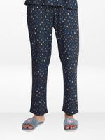 Women’s All Over Printed Lounge Pants | Soft Stretch Yummy Rib Fabric | Drawstring Waist Casual Sleepwear & Pajama Trousers - Navy