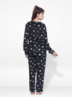 Women's Micro Polar Fleece Cute Cartoon Cat Print Crew Neck Long Sleeve Pyjama Set