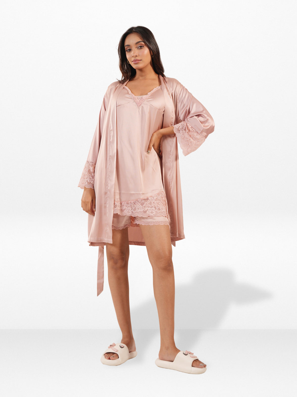 Women’s Satin 4 Piece Night Dress Set – Luxury Sleepwear | Soft Silky Comfortable Nightwear