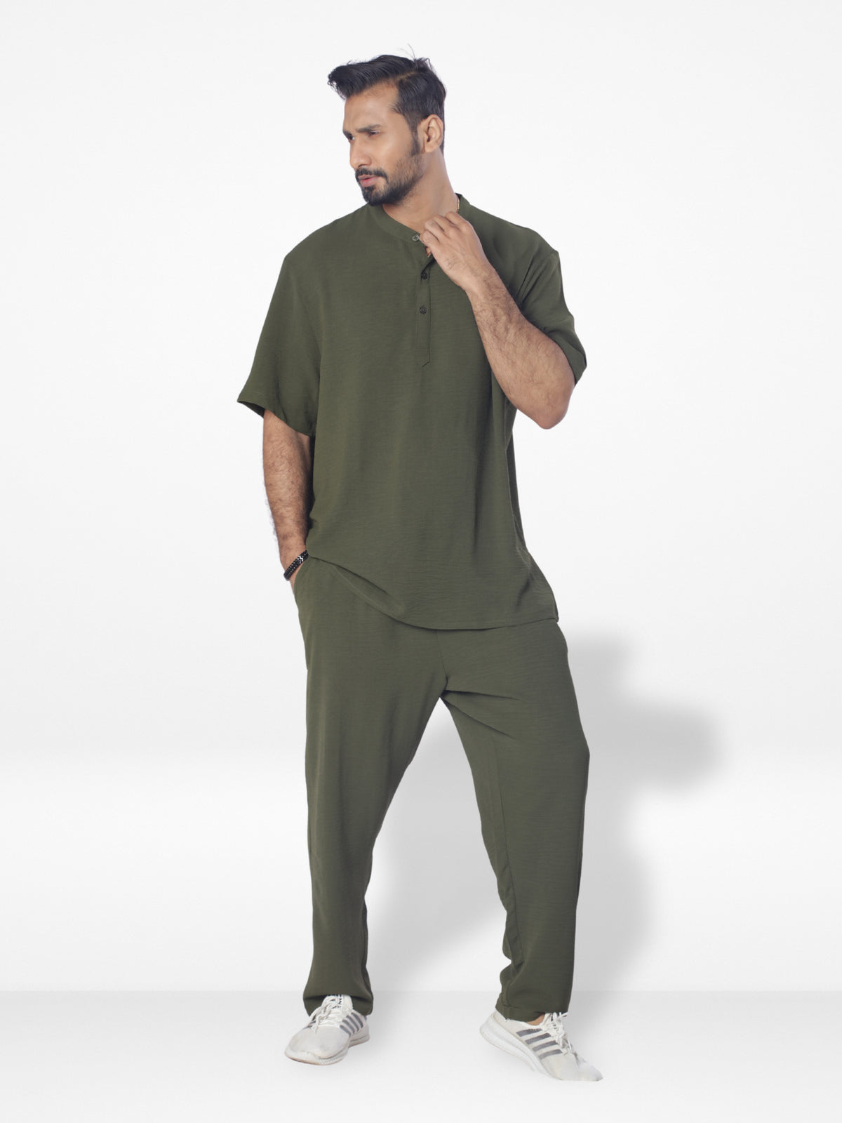 Men's Short Sleeve Shirt & Long Pant Set| Olive