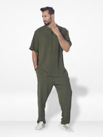 Men's Short Sleeve Shirt & Long Pant Set| Olive
