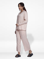 Women Warm Grey CheckSleepwear Long Sleeve Pyjama Set