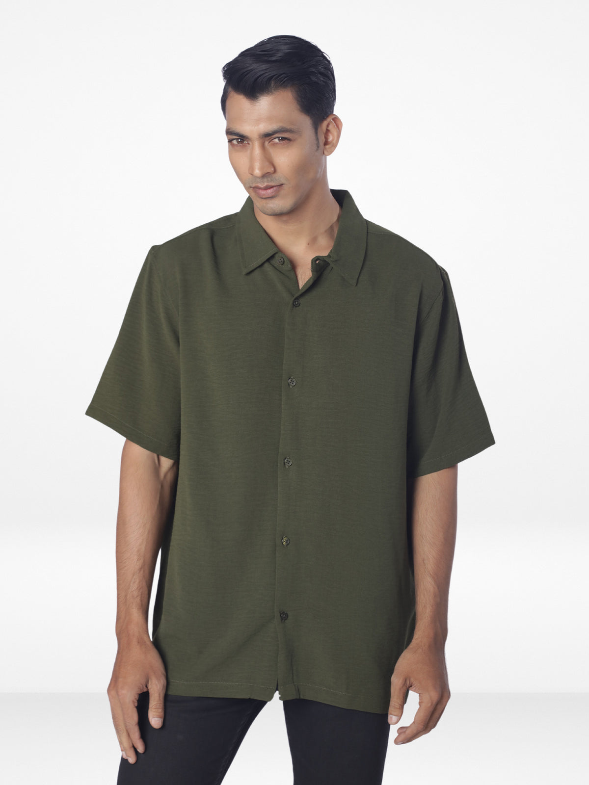 Men's Relaxed-Fit Half-Sleeve Casual Shirt| OLIVE