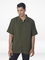 Men's Relaxed-Fit Half-Sleeve Casual Shirt| OLIVE