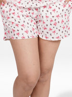 Women’s Pajama Shorts | Printed Sleepwear Shorts | Soft Stretch Yummy Rib Fabric | Elastic Waist Lounge Shorts for Women - Egret