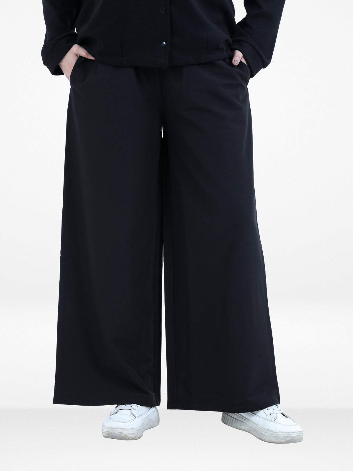 Women’s Cozy Open Leg Palazzo Sweatpants – Soft Relaxed Fit Lounge Pants with Drawstring Waist & Side Pockets |Black