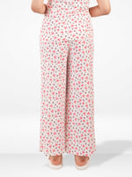Womens All Over Printed Crop Top and Long Bottom Set Crew Neck Half Sleeve Tee & Matching Bottom | Trendy Casual Two-Piece Wear - Egret