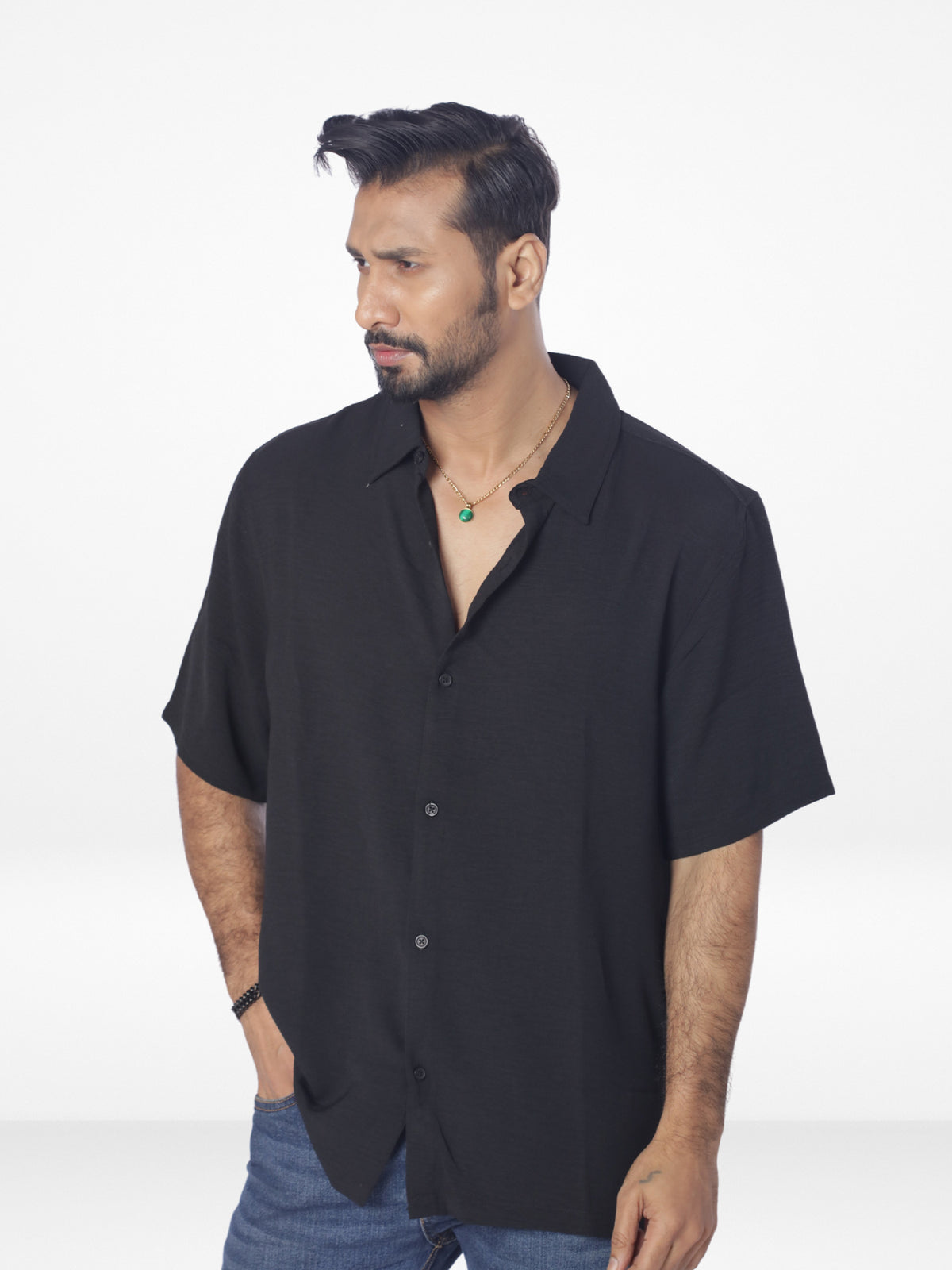 Men's Relaxed-Fit Half-Sleeve Casual Shirt| BLACK