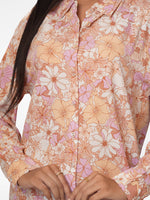 Women Pink Floral All Over Print Long Sleeve Shirt