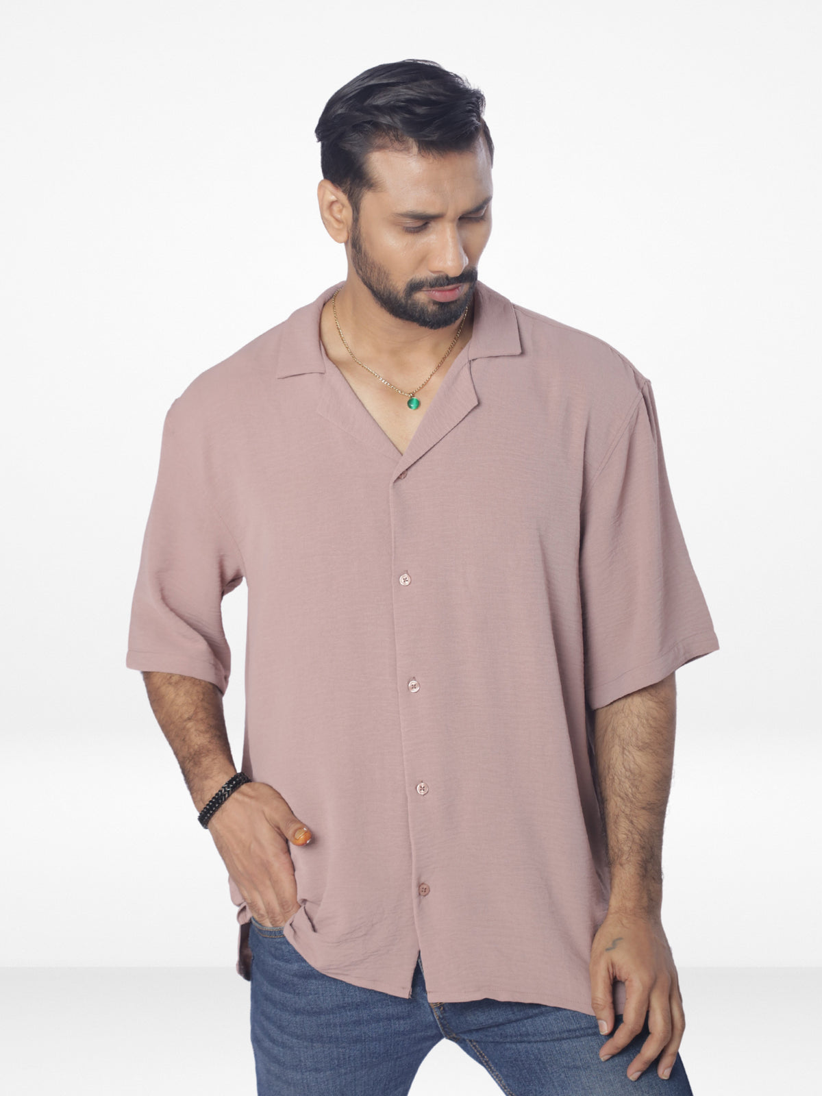 Men's Half-Sleeve Relaxed-Fit Casual Cuban Collar Shirt| COPPER
