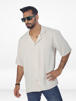 Men's Half-Sleeve Relaxed-Fit Casual Cuban Collar Shirt| BEIGE