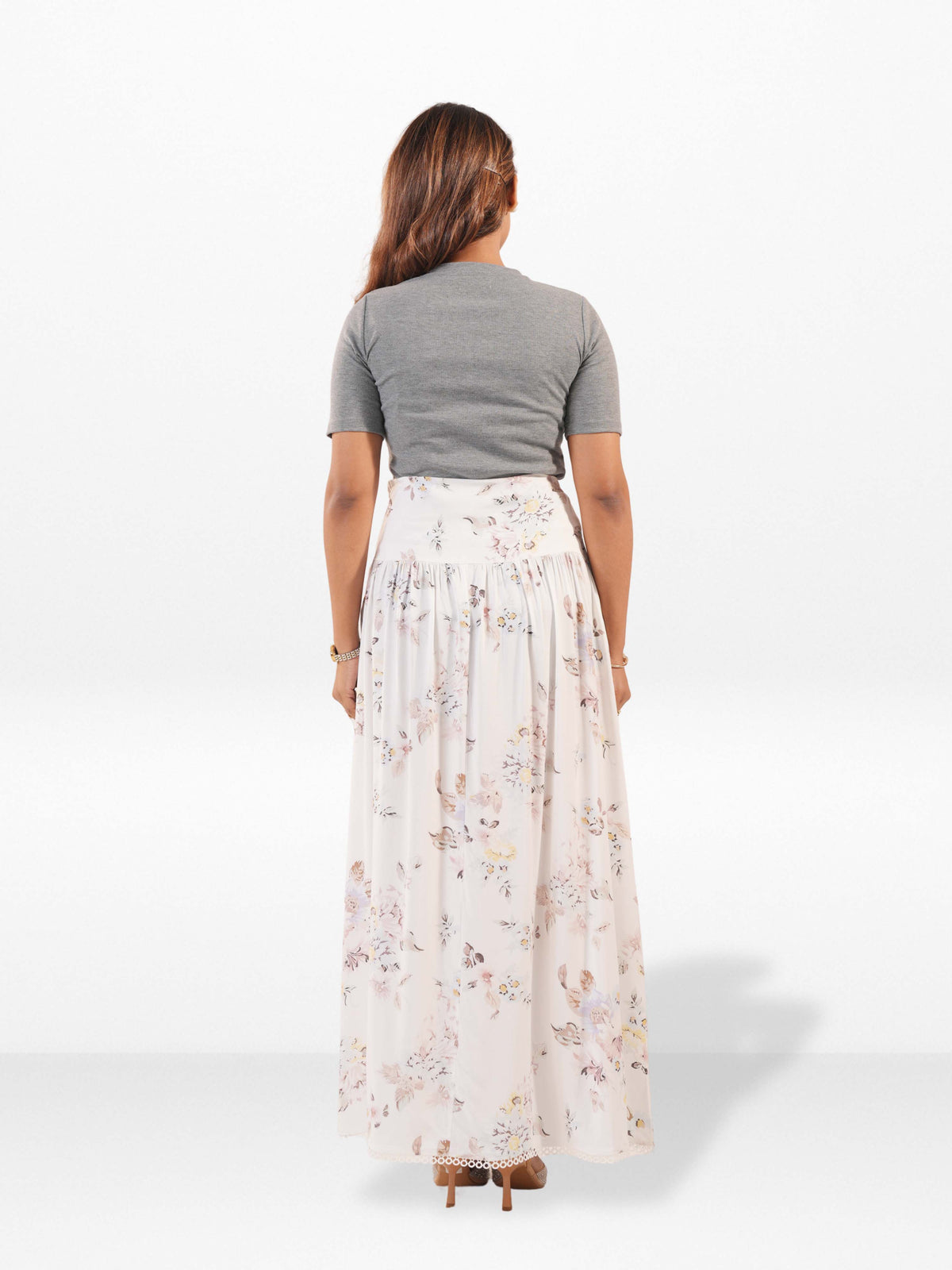Women’s All Over Printed Maxi Skirt – Summer Pleated High Waist Casual Long Skirt