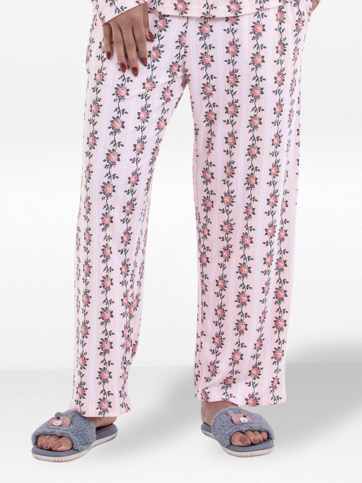 Women’s Printed Pajama Pants | Soft & Stretchy Sleepwear Trousers | Elastic Waist Lounge Pants | Yummy Rib Fabric - Blushing Bride Rose
