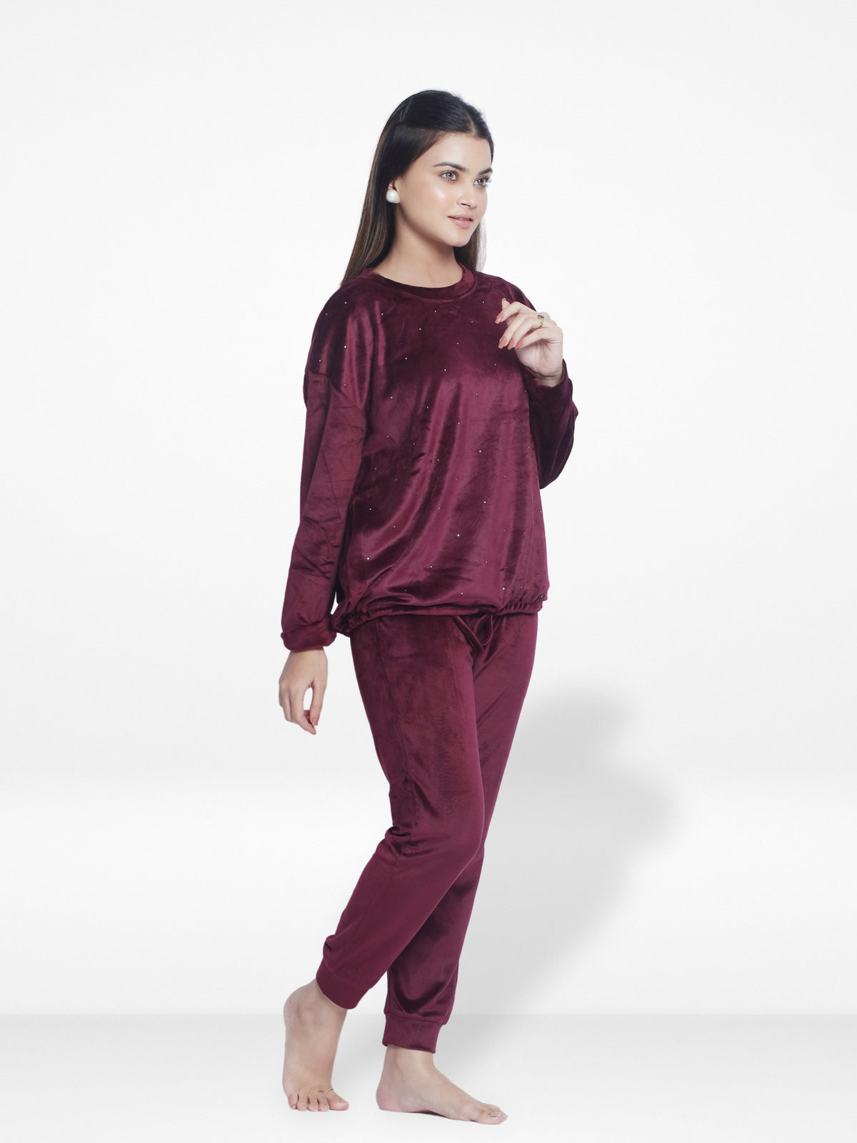 Women Velvety Sleepwear Long Sleeve Pyjama Set