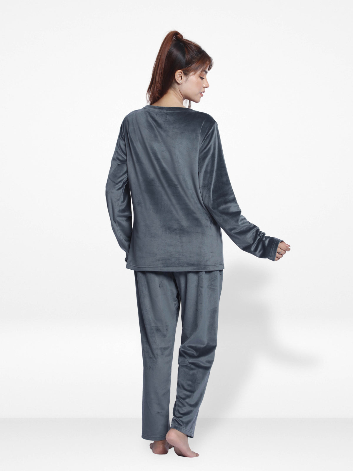 Women Velour Sleepwear Long Sleeve Pyjama Set