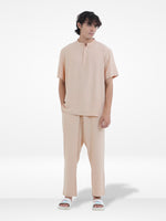 Men's Short Sleeve Shirt & Long Pant Set| Beige