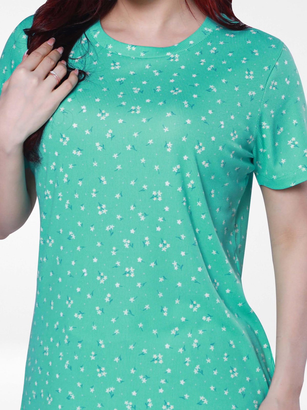 Women’s All Over Printed Short Sleeve Lounge Top | Soft Stretch Yummy Rib Fabric | Crew Neck Casual Sleepwear & Loungewear Top - F.Florida