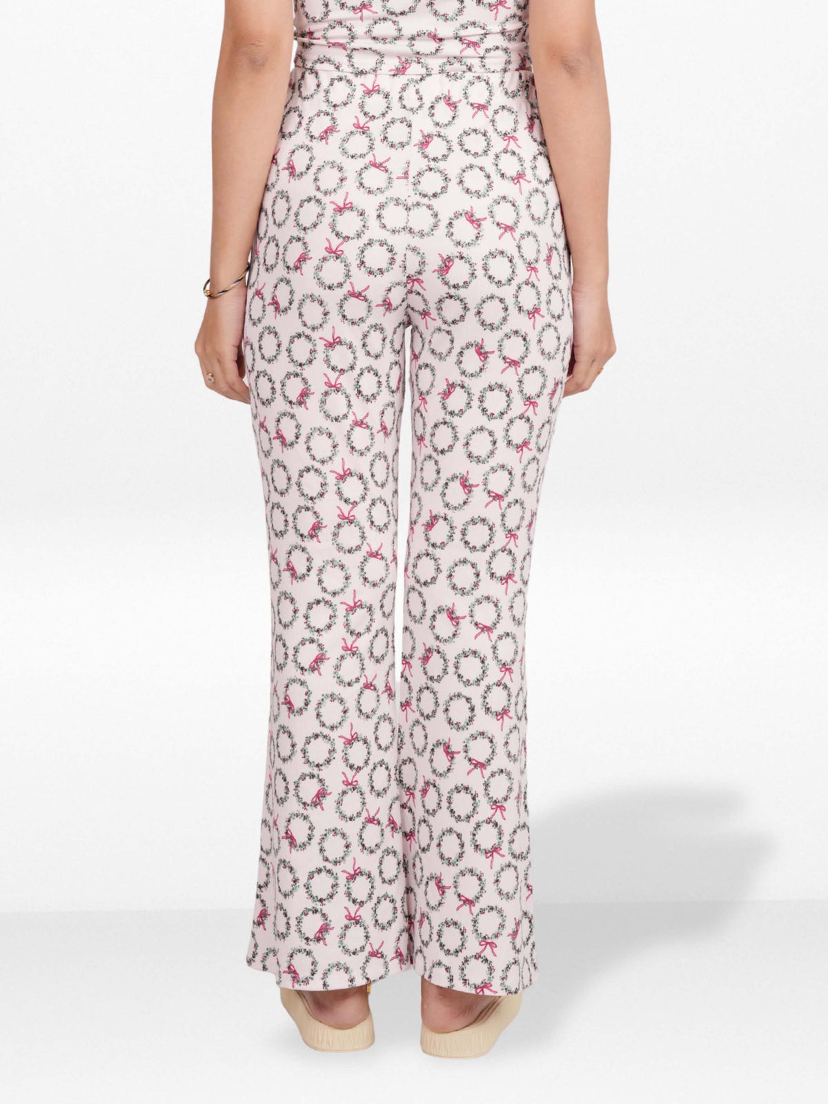 Women’s Printed Palazzo Pants | Wide Leg Lounge Trousers for Women | Soft Stretch Yummy Rib Fabric | Casual & Party Wear Bottoms - Blushing Bride