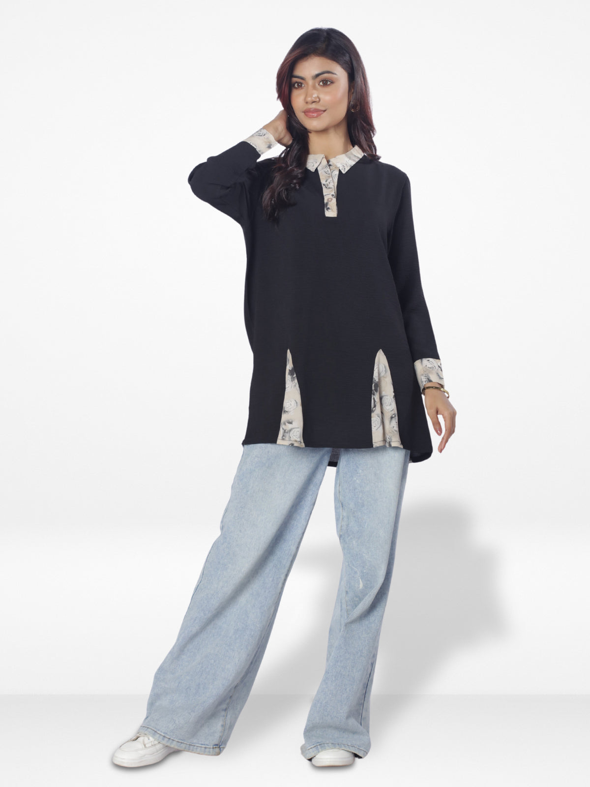 Women Shirt Collar Tops with Nice Design| Black