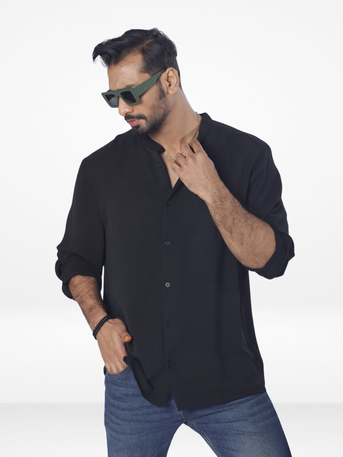Men's Relaxed-Fit full-Sleeve Casual Shirt | BLACK