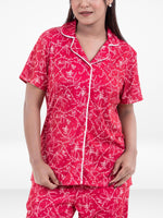 3pcs Women Satin Pajama Set. Contrast Piping, Notch Collar & Button Down.