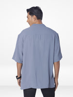 Men's Half-Sleeve Relaxed-Fit Casual Cuban Collar Shirt| SLATE BLUE