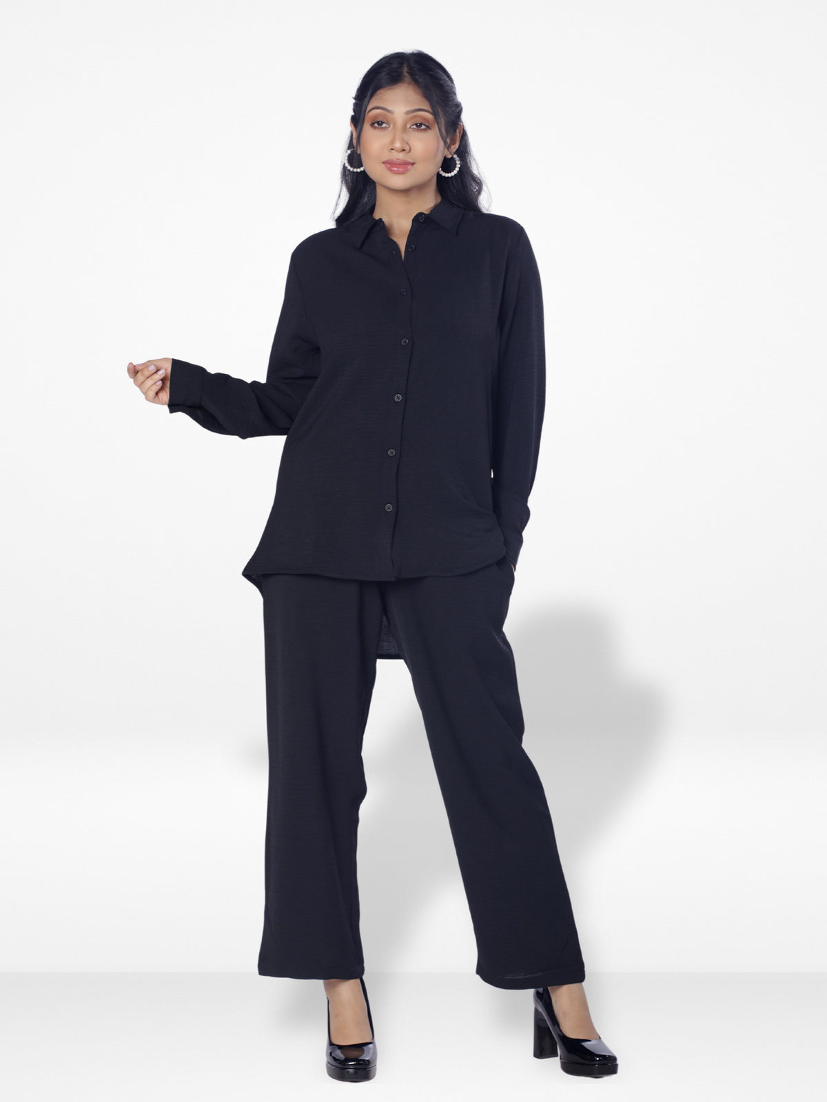 Women Solid Color Co-Ord Set| Long Sleeve| Black